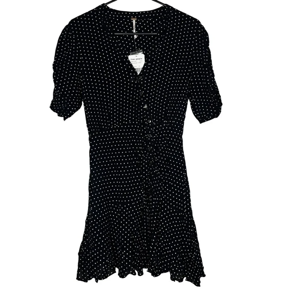 NWT Free People Pippa Ruched Asymmetrical Mini Dress‎ Size XS Midnight Combo